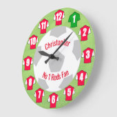 Fußball-Uhr - Rote und weiße Shirts Große Wanduhr (Winkel)