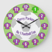 Fußball-Uhr - Shirts in Lot und Blau Große Wanduhr (Vorderseite)