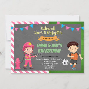 Fußball- und Feuerwehrmann gemeinsame Party-Einlad Einladung