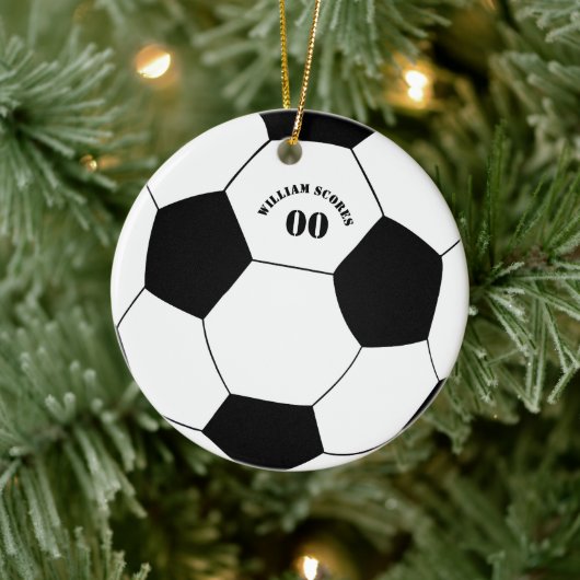 Fußball- und Fußball-Ball-Ornament mit Name & Numm Keramik Ornament (Baum)
