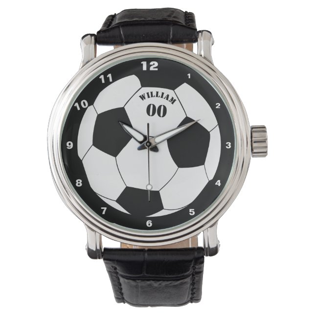 Fußball- und Fußball-Ball-Uhr mit Name und Nummer Armbanduhr (Vorderseite)