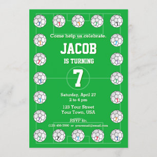 Fußball und Fußballfeld zum Geburtstag Einladung