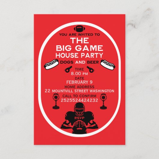 Fußball- und Hotdog-Party Begleitkarte (Vorderseite)