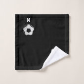 Fußball und Monogramm auf schwarz Badhandtuch Set (Waschlappen)