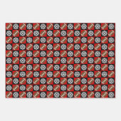 Fußball und Schneeflocken Rot und Schwarz Weihnach Geschenkpapier Set (Vorderseite)