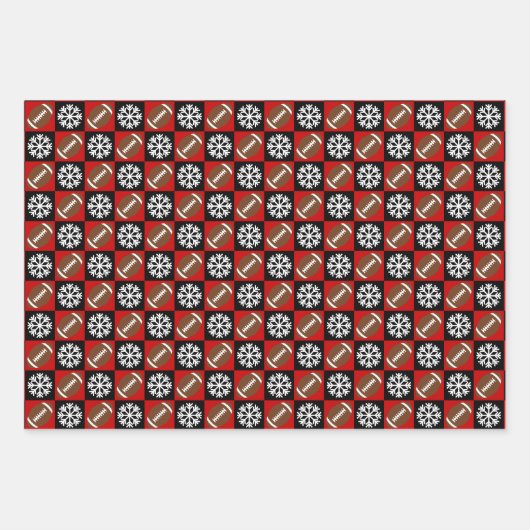 Fußball und Schneeflocken Rot und Schwarz Weihnach Geschenkpapier Set (Vorderseite)