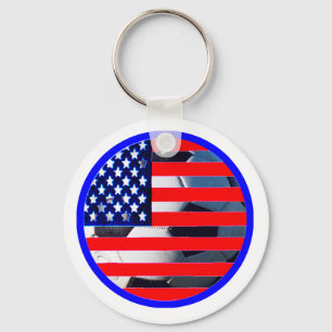 Fußball & USA Flag2 The MUSEUM Zazzle Blue-C Schlüsselanhänger
