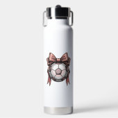 Fußball Vintage mit rosa Schleife Trinkflasche (Vorderseite)