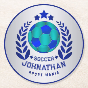 Fußball-Wappen Helle blaue Sport-Fan-Geschenke Runder Pappuntersetzer