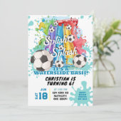 Fußball Wasserrutsche Pool Party Geburtstag Einlad Einladung (Stehend Vorderseite)