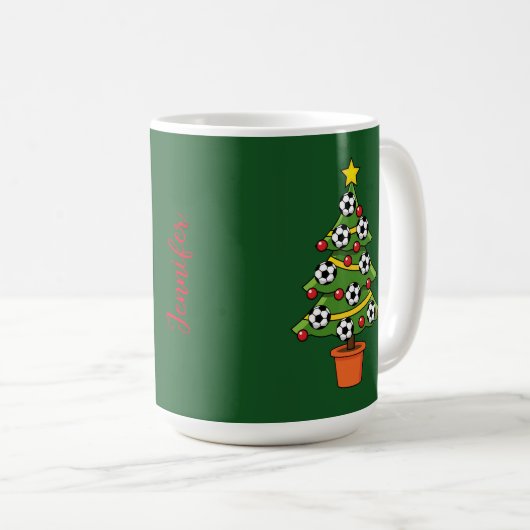 Fußball Weihnachtsbaum | Name hinzufügen Kaffeetasse (VorderseiteRechts)