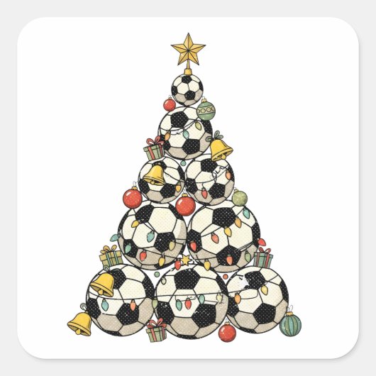Fußball-Weihnachtsbaum Quadratischer Aufkleber (Vorderseite)