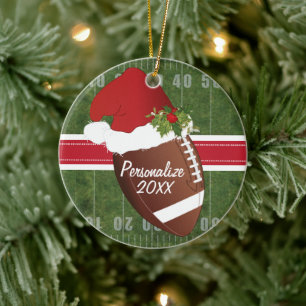 Fußball-Weihnachtsfeld-Weihnachtsmannmütze Keramik Ornament