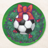 Fußball-Weihnachtskranz Runder Pappuntersetzer (Vorderseite)