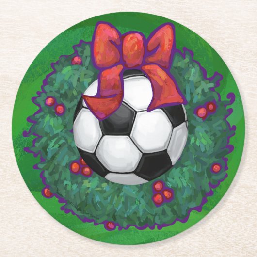Fußball-Weihnachtskranz Runder Pappuntersetzer (Vorderseite)