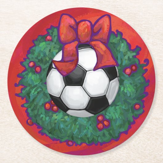 Fußball-Weihnachtskranz Runder Pappuntersetzer (Vorderseite)