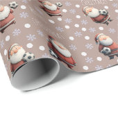 Fußball-Weihnachtsmann auf hellbeigem Braun Geschenkpapier (Rolleneckpunkt)