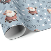Fußball-Weihnachtsmann auf hellgrauem Blau Geschenkpapier (Rolleneckpunkt)