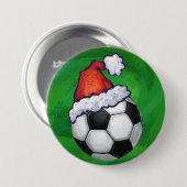 Fußball-Weihnachtsmannmütze auf Grün Button (Vorne & Hinten)