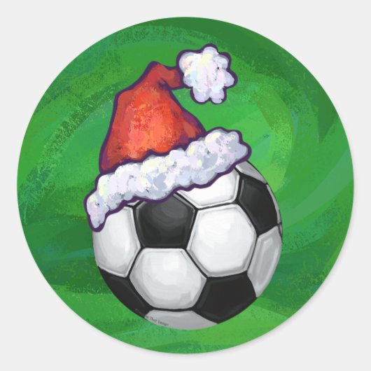 Fußball-Weihnachtsmannmütze auf Grün Runder Aufkleber (Vorderseite)