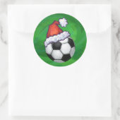 Fußball-Weihnachtsmannmütze auf Grün Runder Aufkleber (Tasche)