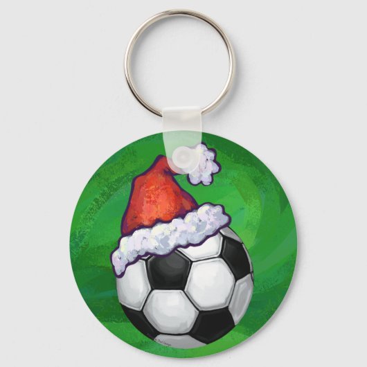 Fußball-Weihnachtsmannmütze auf Grün Schlüsselanhänger (Vorderseite)