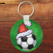 Fußball-Weihnachtsmannmütze auf Grün Schlüsselanhänger (Vorderseite)