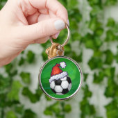 Fußball-Weihnachtsmannmütze auf Grün Schlüsselanhänger (Hand)
