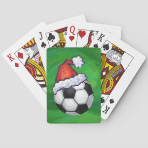 Fußball-Weihnachtsmannmütze auf Grün Spielkarten