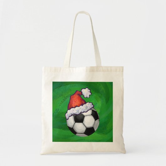 Fußball-Weihnachtsmannmütze auf Grün Tragetasche (Vorne)