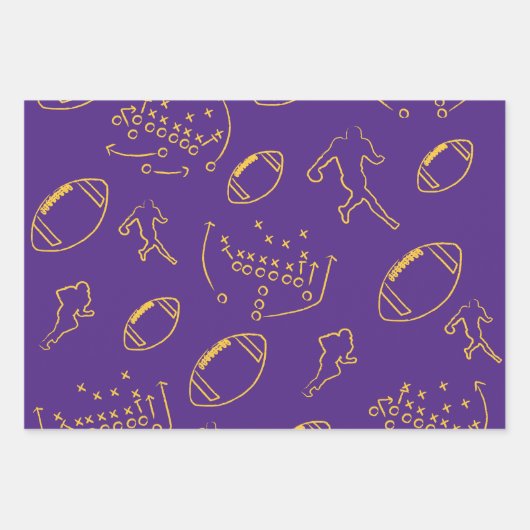 Fußball-Wrapping Papers - Lila und gelb Geschenkpapier Set (Vorderseite)