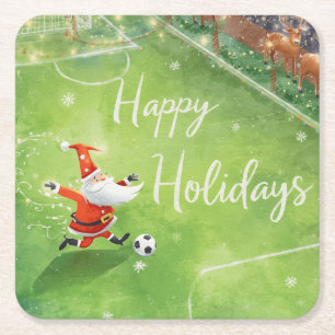 Fußball zu Weihnachten mit dem Weihnachtsmann Rechteckiger Pappuntersetzer