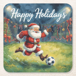 Fußball zu Weihnachten mit dem Weihnachtsmann Rechteckiger Pappuntersetzer