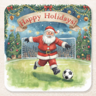 Fußball zu Weihnachten mit dem Weihnachtsmann Rechteckiger Pappuntersetzer