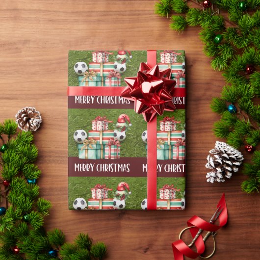 Fußballball mit Weihnachtsmannmütze Geschenkpapier (Feiertagsgeschenk)