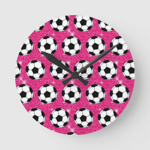 Fußballball Rosa Frost Glitzer Sport Player White Runde Wanduhr