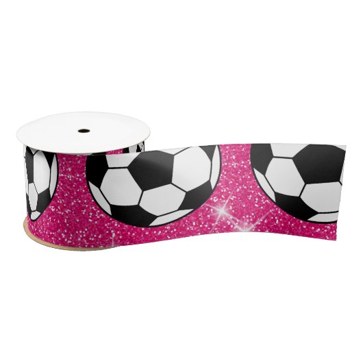 Fußballball Rosa Frost Glitzer Sport Player White Satinband (Spule)