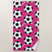Fußballball Rosa Frost Glitzer Sport Player White Strandtuch (Vorderseite)