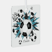 Fußballbällchen aquamarine Schwarze-Sterne-Girls Ornament Aus Metall (Vorderseite Rechts)