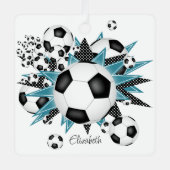 Fußballbällchen aquamarine Schwarze-Sterne-Girls Ornament Aus Metall (Vorderseite)