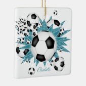 Fußballbällchen aquamarine Weiße Sterne Girls Spor Keramikornament (Rechts)