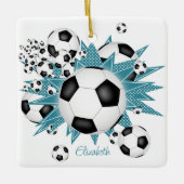 Fußballbällchen aquamarine Weiße Sterne Girls Spor Keramikornament (Vorderseite)
