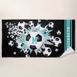 Fußballbälle aquamarine graue Sterne Mädchen nenne Strandtuch