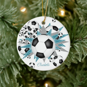 Fußballbälle aquamarine Graustars Girls Sport Keramik Ornament