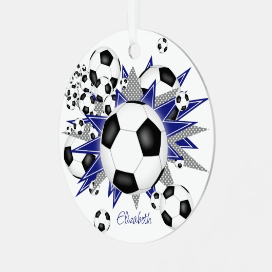 Fußballbälle Blaue Sterne Mädchen Sport Ornament Aus Metall (Vorderseite links)