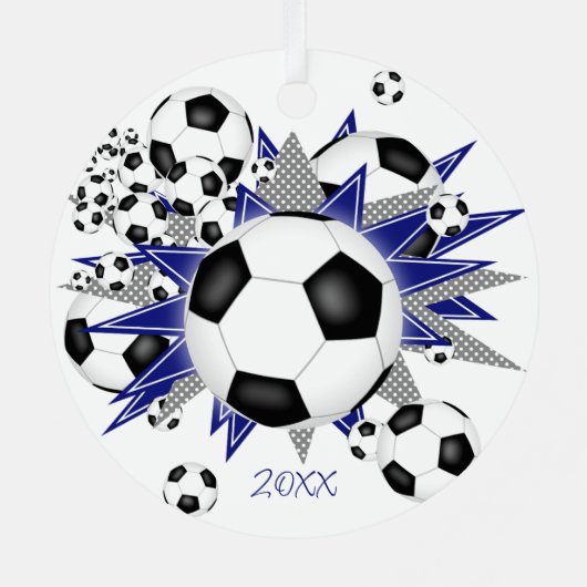 Fußballbälle Blaue Sterne Mädchen Sport Ornament Aus Metall (Rückseite)