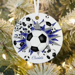 Fußballbälle Blaue Sterne Mädchen Sport Ornament Aus Metall