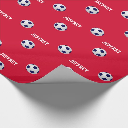 Fußballbälle, Personalisierter Name, Rot Geschenkpapier (Ecke)