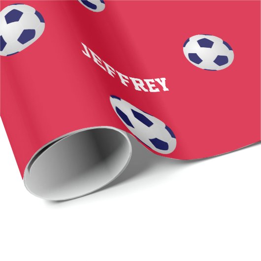 Fußballbälle, Personalisierter Name, Rot Geschenkpapier (Rolleneckpunkt)