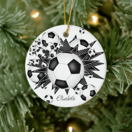 Fußballbälle Schwarz-weiße Stars Girls Sport Keramik Ornament